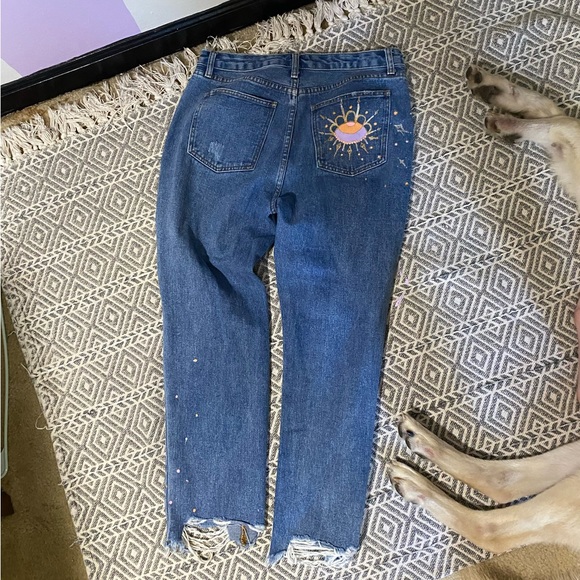 Hand painted cropped boyfriend jeans - Picture 4 of 16